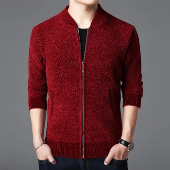 

2019 the new leisure men's clothing zipper cardigan sweater baseball get pure color long sleeve knit fleece thickening