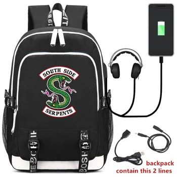 

2020 Riverdale Supernatural Snake USB Headphone Jack Boy Girl School Bag Women Bagpack Teenagers Canvas Men Backpack Packsack