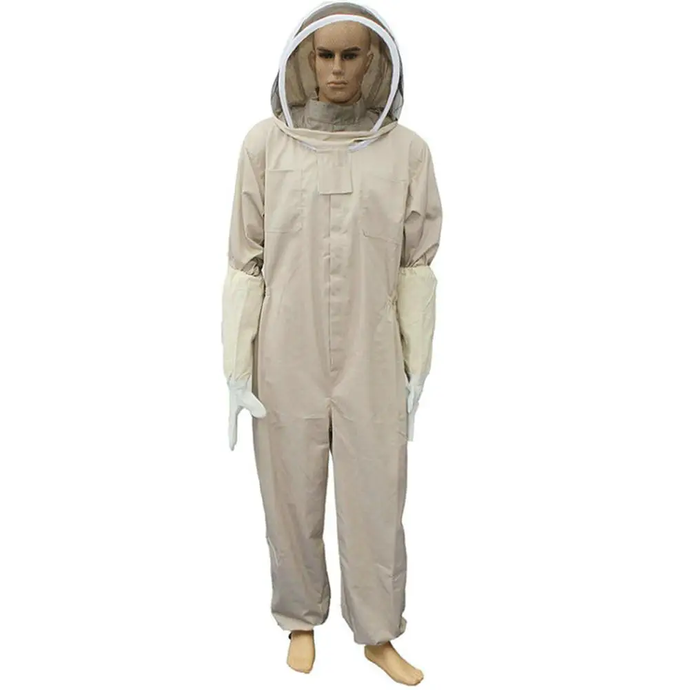 Профессиональный костюм пчеловодства для всего тела кофейного цвета Geventileerde хлопковая защитная одежда с кожаными перчатками