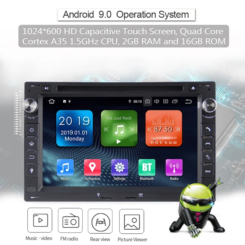 Top Car MP5 Player 2 Din 7 Inch Android 9.0 IPS Panel Car Quad Core DVD Player Gps Satellite Navigation 2G+16G for Passat B5 Golf Mk 1