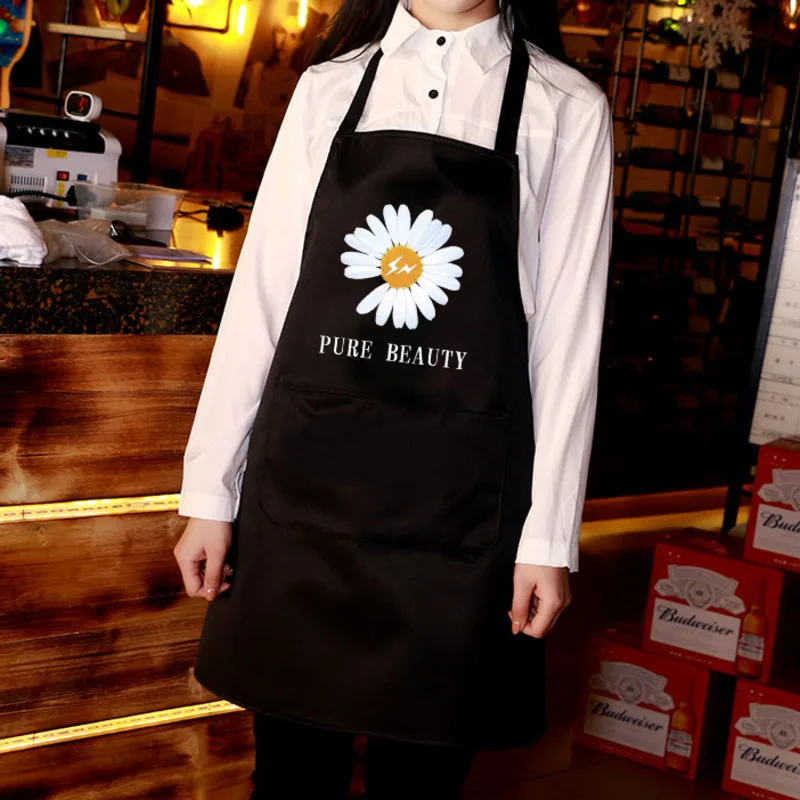 1pcs Daisy Printed Apron For Women Adult Bibs Home Cooking Baking Coffee Shop Side Wipe Cleaning Aprons Kitchen Accessories