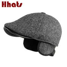Зимняя плоская кепка с ушками для пожилых мужчин, винтажный утолщенный теплый мужской берет, уличная Кепка с ушками, ветрозащитная Кепка в стиле ретро