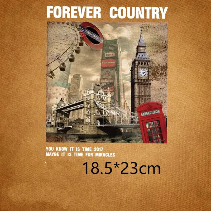 

23x18.5cm City Landscape Iron On Patches DIY Accessory Heat Transfer Washable Thermal Stickers For Clothes Hoodies Jeans
