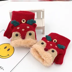 Children's New Clamshell Gloves For Boys To Keep Warm In Winter Half-finger Pupils Female Cute Writing Antifreeze