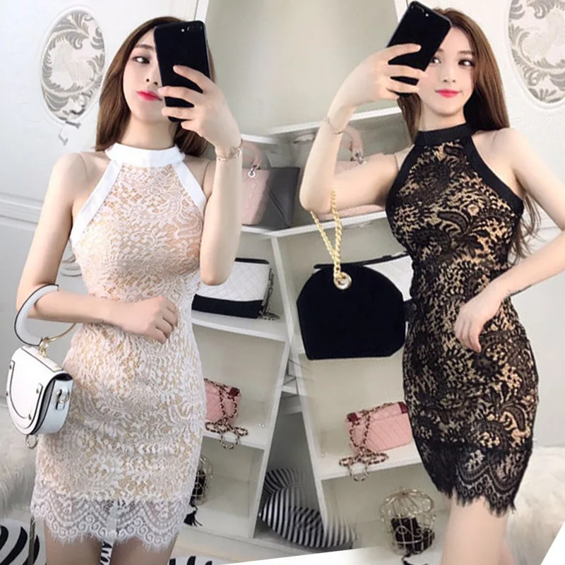 

Elegant Goddess Lace Slim Fit Sheath Halter Dress 2019 Spring And Summer New Style Korean-style Fashion Debutante Evening Gown