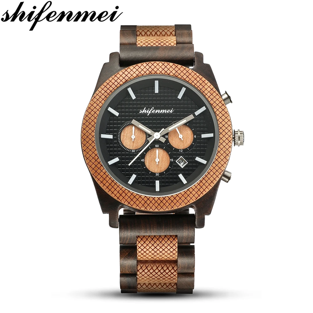 

Shifenmei S5565 relogio masculino Watch Men Top Luxury Brand Wooden Timepieces Chronograph Quartz Watches Men's