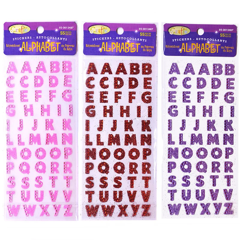 3Pcs/Lot Glitter Crystals Alphabet Letter Stickers DIY Handmade Scrapbooking Sticker Self Adhesive A-Z English Words Sticker 