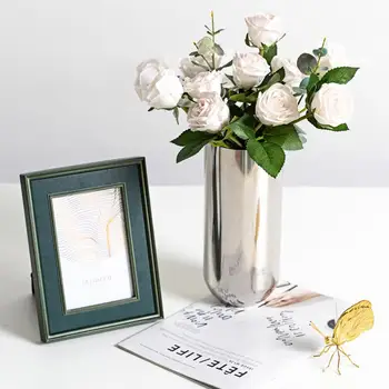 

Flower Vase Decorative Centerpiece For Home or Wedding SUS304 Stainless Steel, 9" Tall (Silver)