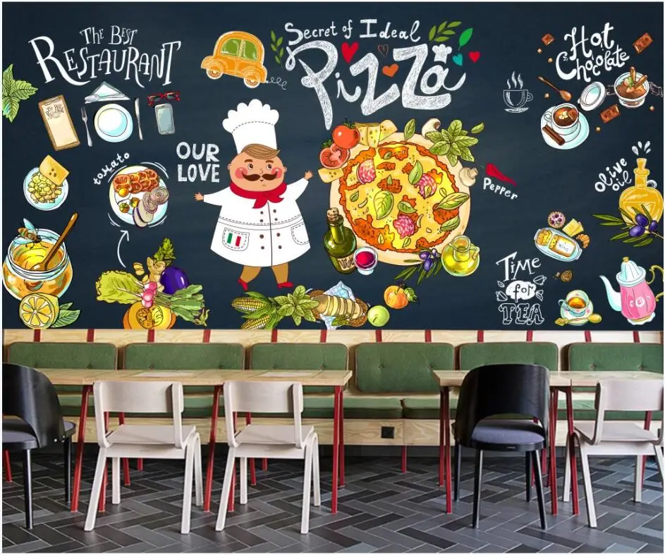 

Custom photo 3d wallpaper Blackboard hand drawn pizza western food home decor living room 3d wall murals wallpaper for walls 3 d