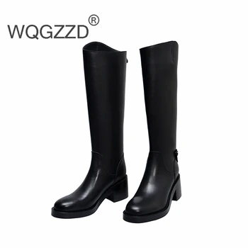 

2019 New winter high boots women's knee high boots cow leather Simple and elegant riding boots women's Knight boots botas mujer