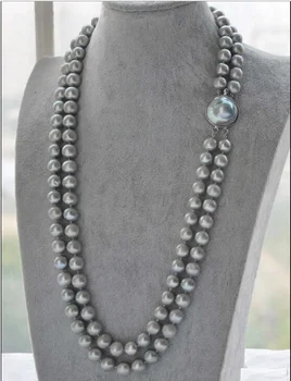 

free shipping HOT DOUBLE STRANDS 9-10MM GENUINE SOUTH SEA GRAY PEARL NECKLACE 20 INCH