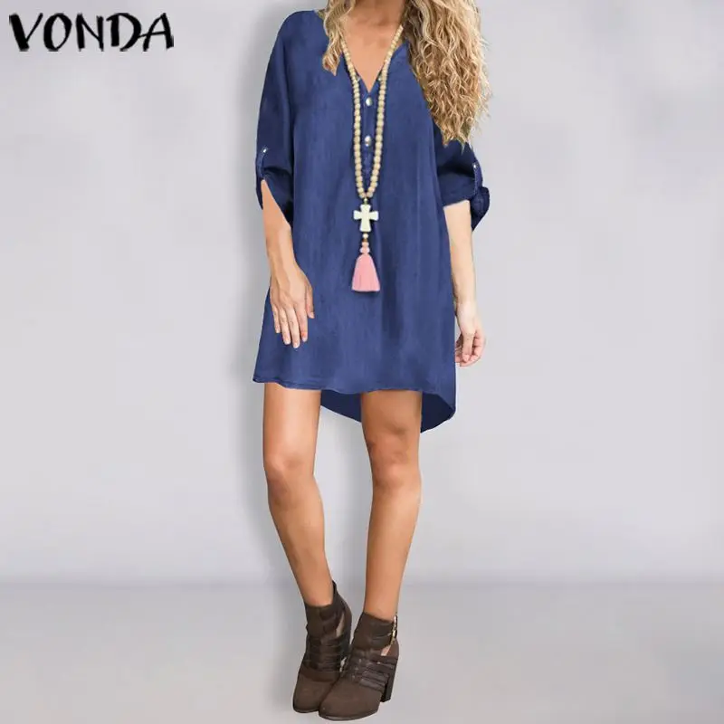 Летнее платье VONDA, сексуальные вечерние мини-платья с рукавом 3/4,, женские повседневные свободные пляжные платья, женские сарафаны, большие размеры S-5XL
