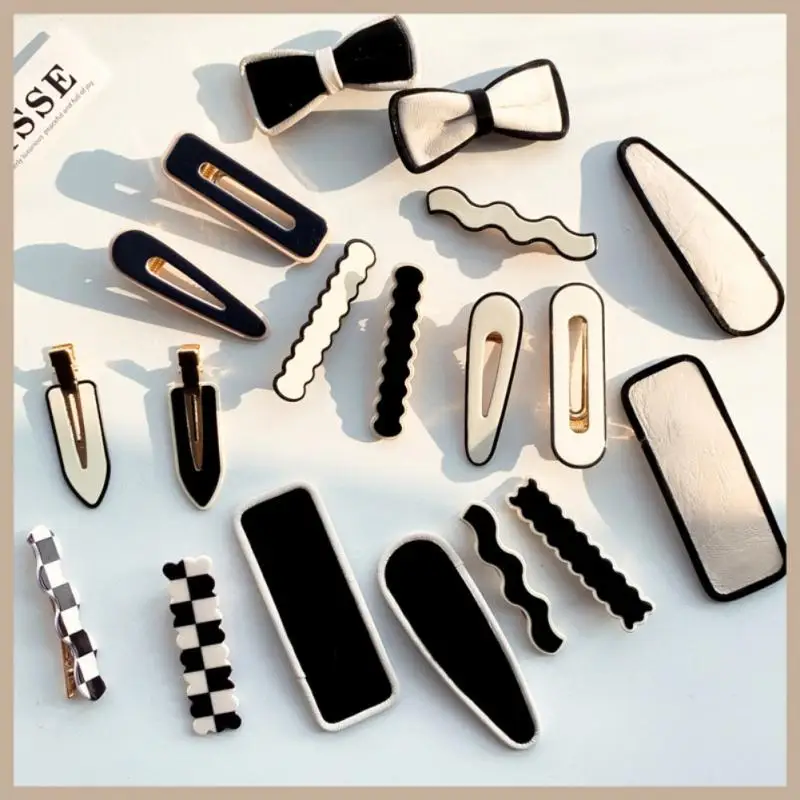19 Style Checkerboard Lattice Hair Clips Women Girls Acrylic Black 