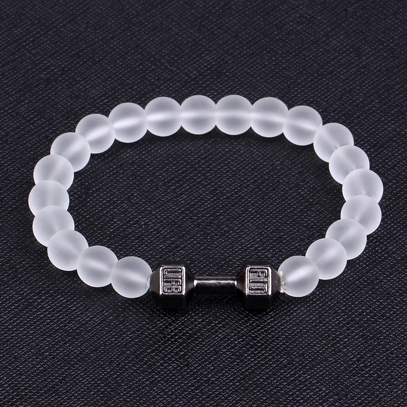 

High Quality New Black Matte Beads Bracelet for Unisex Fitness Fit Life Prayer Dumbbell Bracelets Barbell Motivation Gym Jewelry