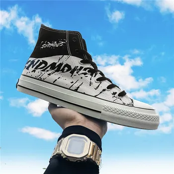 

Men's high-top canvas shoes wild simple shoes students casual fashion personality round head comfortable wild men's shoes