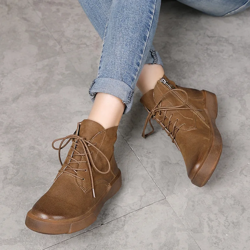 Martins botas de montar de piel auténtica para mujer, zapatos de tacón bajo  hechos a mano, Botines negros informales, suaves, para invierno|Botas hasta  el tobillo| - AliExpress