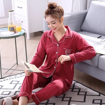 

2020 New Spring Autumn Korean Cotton Pajama Sets for Women Long Sleeve Sleepwear Pyjama Loungewear Homewear Pijama Mujer Clothes