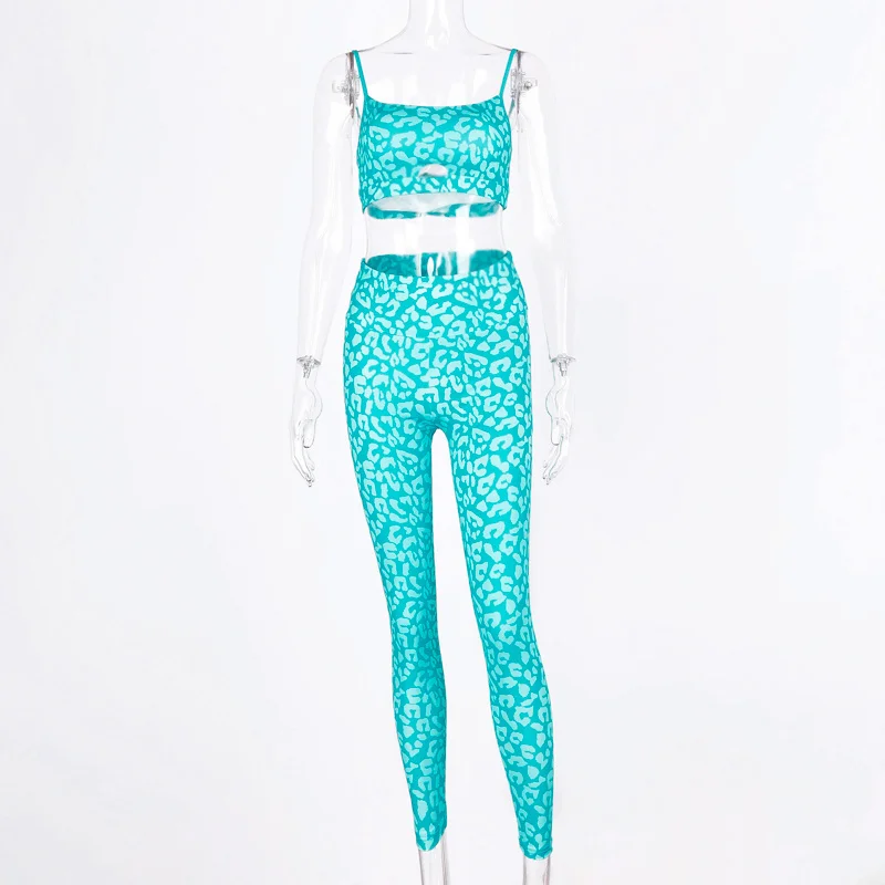 Hugcitar 2019 print stretchy camis leggins 2 two pieces set autumn women casual sprotswear slim tracksuit