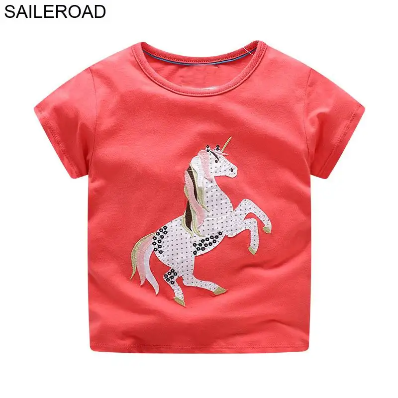 SAILEROAD/Детская летняя одежда; футболка для маленьких девочек; хлопковые футболки с короткими рукавами с единорогом; детская повседневная одежда для мальчиков; От 2 до 7 лет
