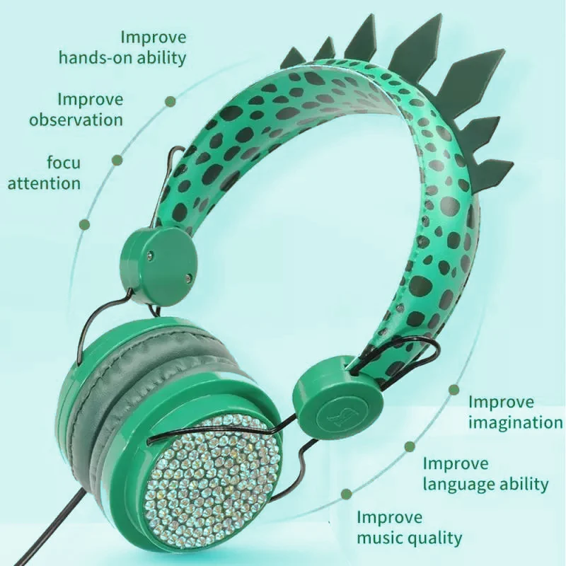 

Cute Dinosaur Kid Headphones with Microphone Stereo Music Phone Helmets 3.5mm Jack Wired Headset For Children Girl Chrismas Gift