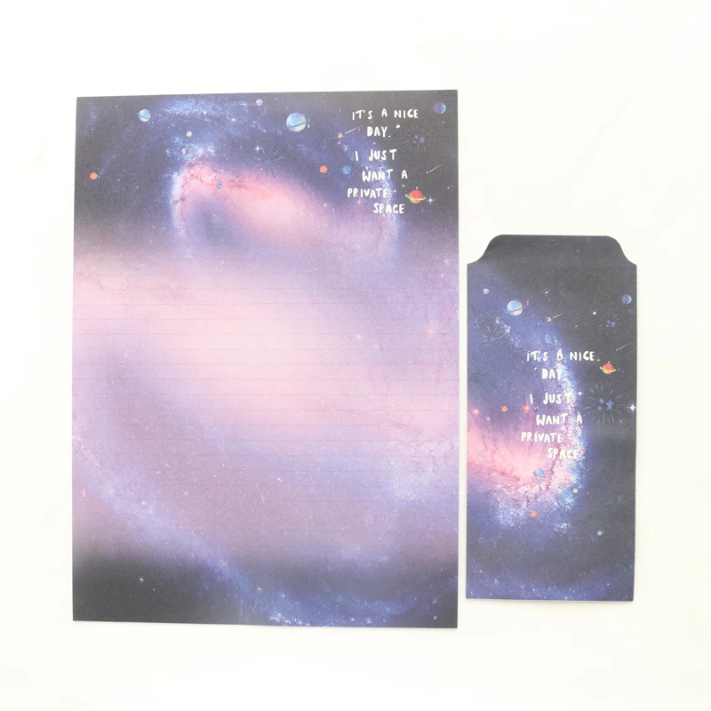 Domikee A4 креативный рисунок неба звезды школьный студенческий блокнот и конверт набор канцелярских принадлежностей: 4 письма бумаги и 3 конверта - Цвет: Фиолетовый