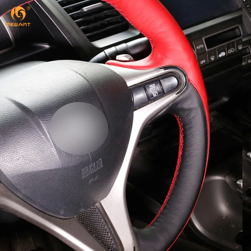Кожаный чехол на руль автомобиля черный и красный для Honda Civic 8 2006 2007 2008 2009 2010 2011 (3