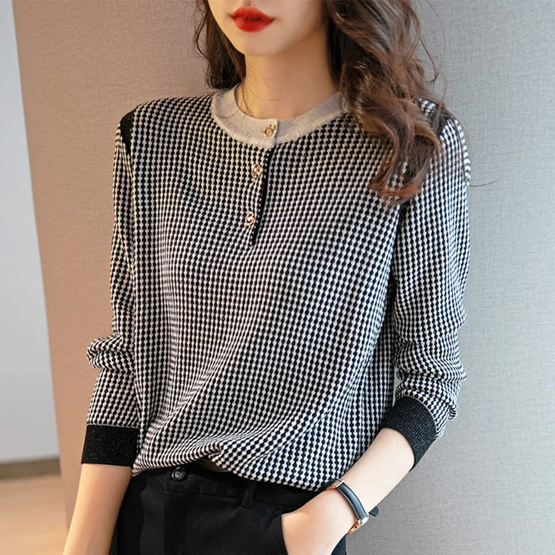 

Knitted Long Sleeve Pullover Sweater Lady Casual O-Neck Women Spring Autumn Style Knitted Pullover Tops