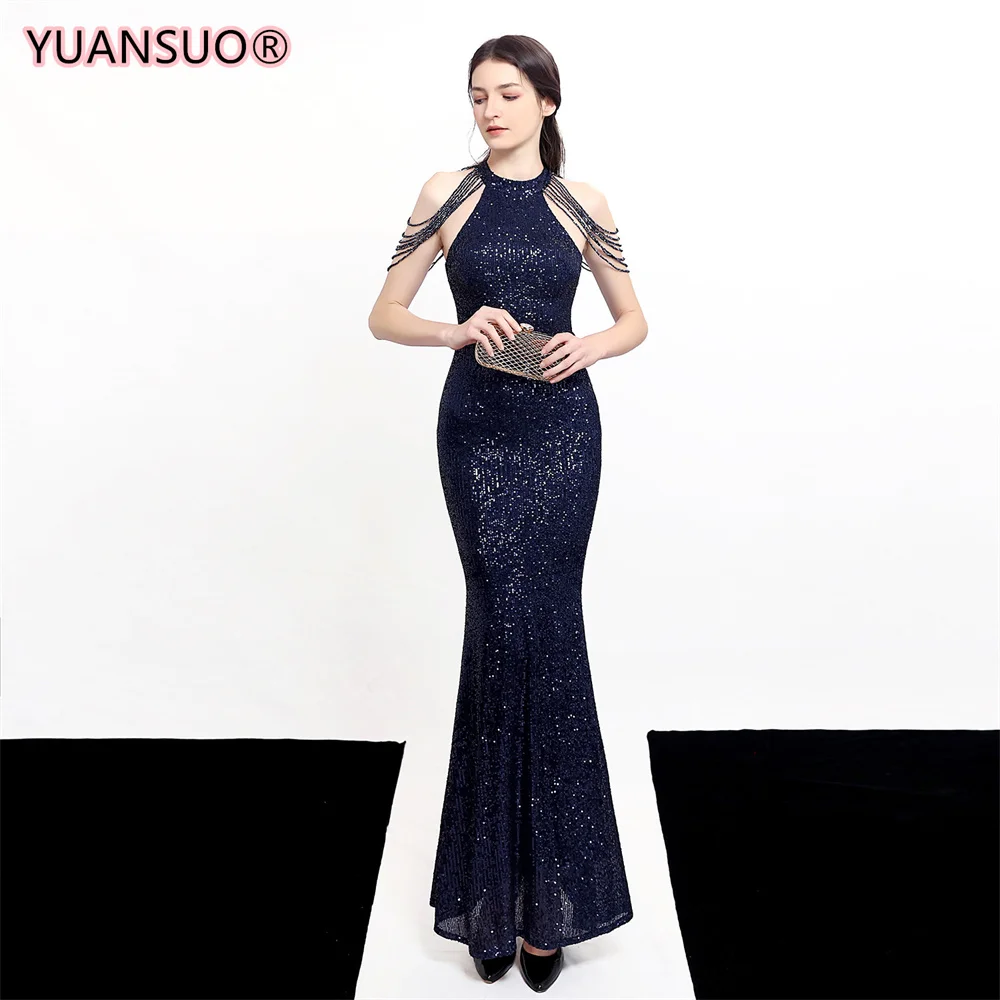 YUANSUO Elegant Off Shoulder Beaded Sequin Mermaid Evening Dress Women Sliver Party Bodycon Maxi Dress designer evening gowns Evening Dresses