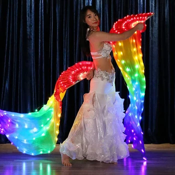 

Glow Women Fairy 100% Silk LED Belly Dance Fans Costume Glow Light Up Veils