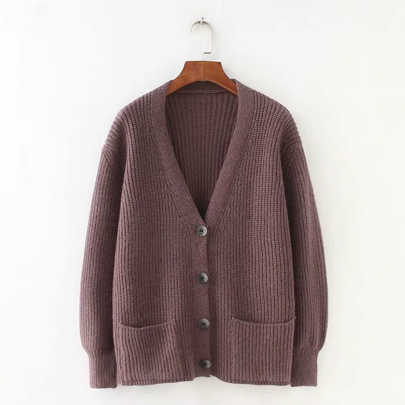 

Women Cardigans Sweater V Neck Solid Loose Knitwear Single Breasted Casual Knit Cardigan Outwear Winter Jacket Coat Yellow