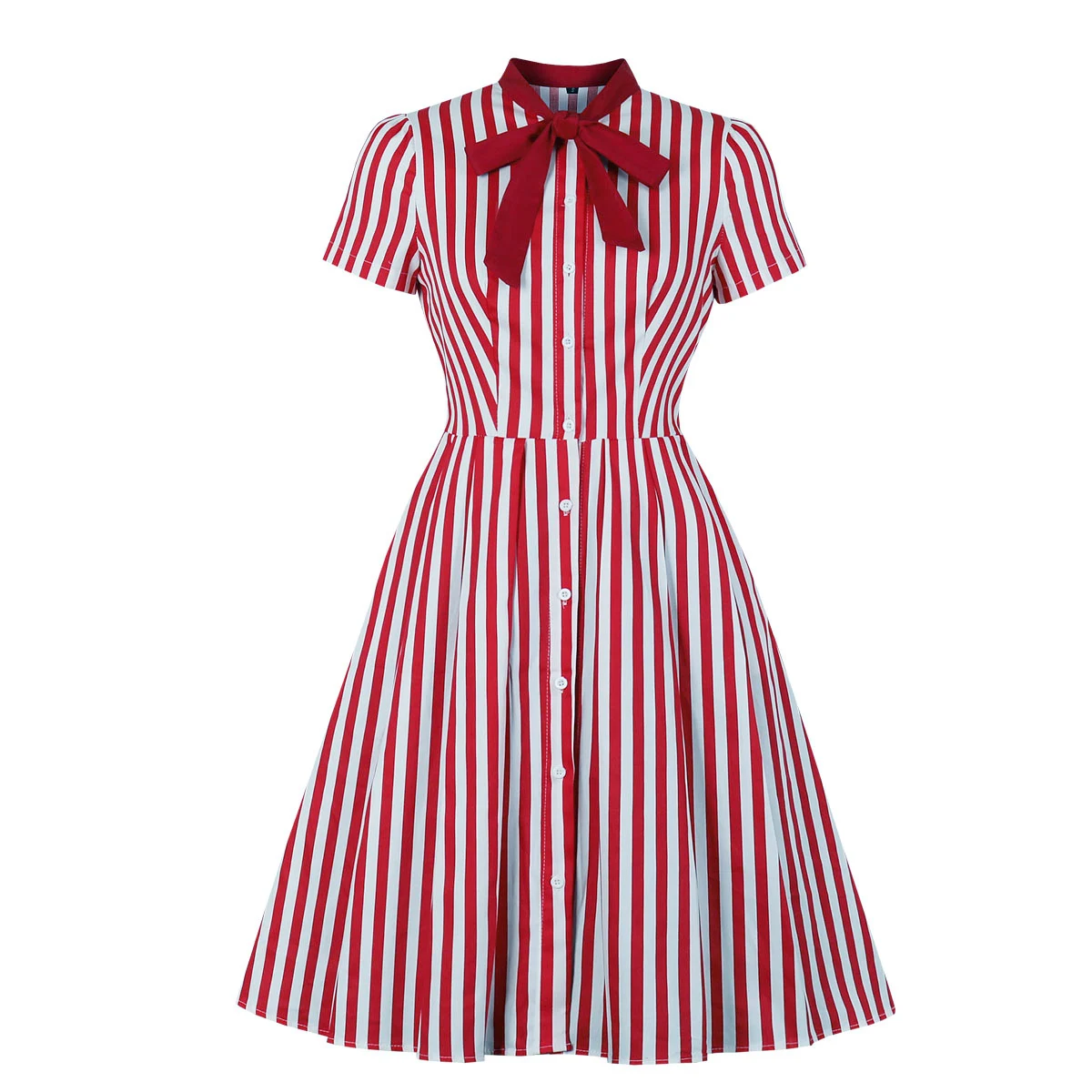 Для женщин в полоску с завязкой на шее платье рубашка Buttton Down 1950 50 s ретро качели