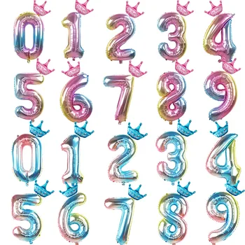 

1set 32inch gradient Number Foil Balloons 1 2 3 4 5 6 Years Old Kids Boy Girls Crown Happy Birthday Balloon Baby Shower Supplies