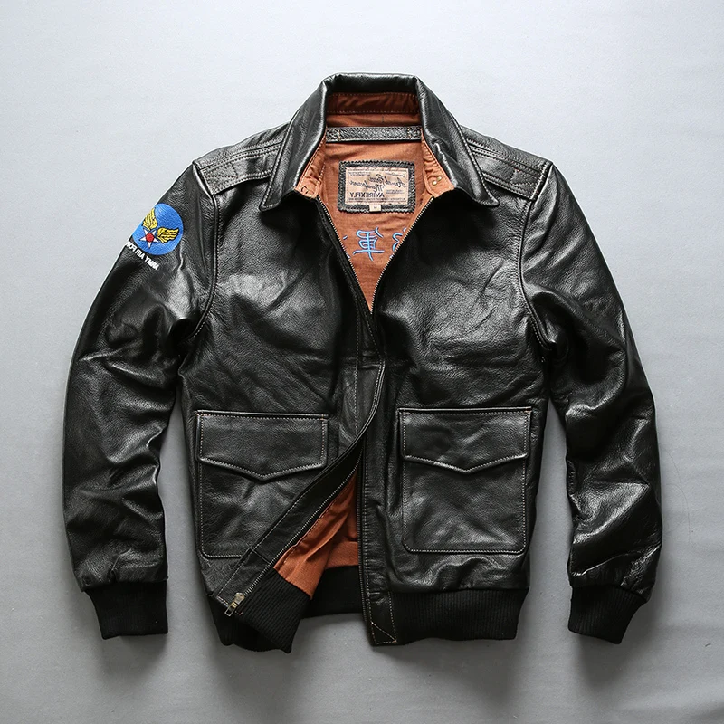 

AVIREX FLY air force Flight Jackets Motorcycle Genuine Men cow Leather coat Fur Bomber Jacket