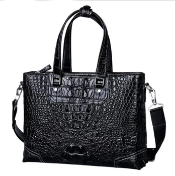 

YILUNXI Crocodile leather men handbag High quality briefcase Elite men briefcase bag Business casual men bags Black shoulder bag