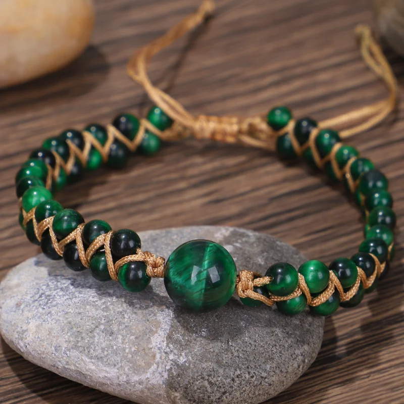 Hot Real Natural Green Tiger eye Bracelet Men Women Strand Stone Brazalete For Hombre Jewelry Accessories Pulseras
