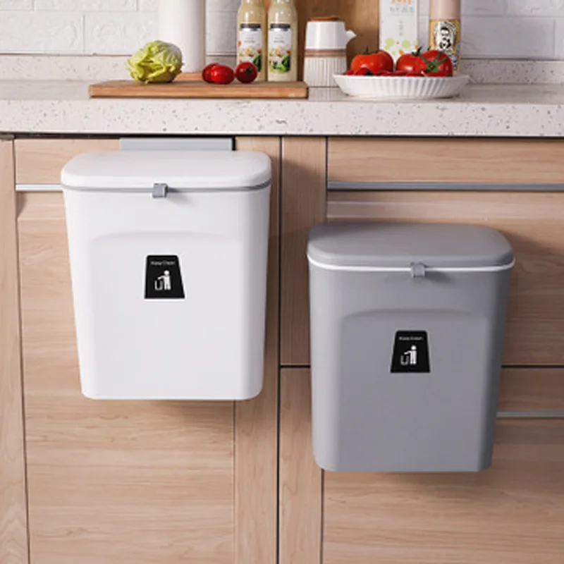 Household wall-mounted kitchen garbage storage sliding cabinet door with lid can large anti-odor hanging plastic bucket | Дом и сад