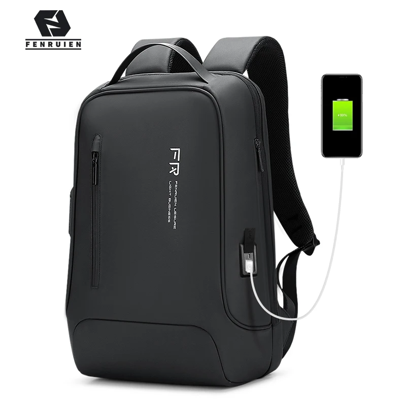 Fenruien 2020 New Backpack 15.6 Inch Notebook Backpack Black for Men USB Charging Business Travel Backpack Waterproof Anti-Theft