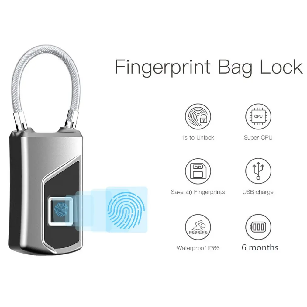 Smart Keyless Door Lock Fingerprint Padlock Biometric Waterproof Electronic