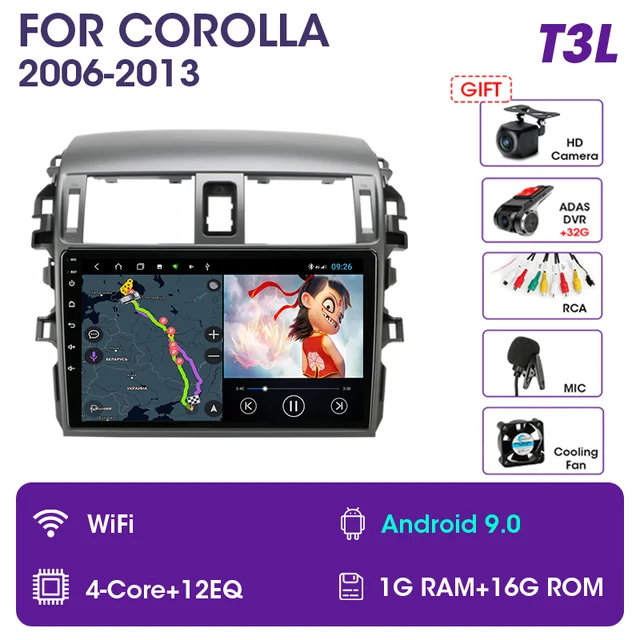 Srnubi Android 10 Car Audio Radio DVD for Toyota Corolla E140/150 2006 - 2013  Multimedia Player 2Din GPS Navigation Auto Stereo T3L 32G DVR(gift)