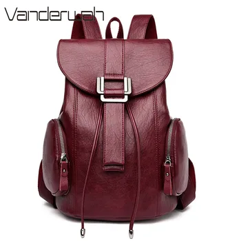 

High Quality Leather Backpacks For Woman Drawstring Bags Female Backpack Large Capacity School Bag For Girls Mochila Feminina