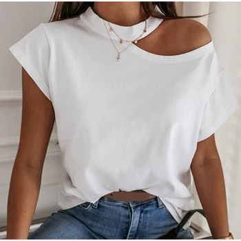 

Sexy Off Shoulder Solid Color Women Halter T-Shirts 2020 New Summer Female Short Sleeve Tops Casual Loose Backless Ladies Tees