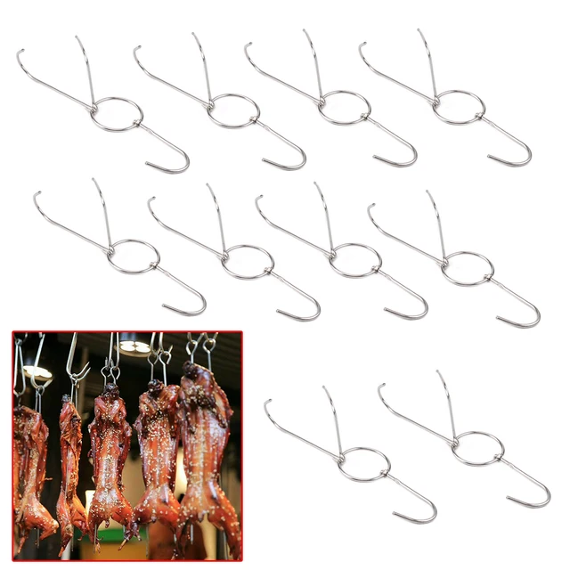 Letaosk 10Db Rozsdamentes Acél Hús Kacsahorog Szalonna Sonkák Lógó Dupla Horgok 9.8 "Hosszú Konyha
