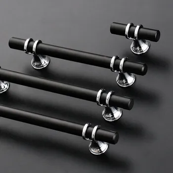 KKFING Black Cabinet Handles Zinc alloy Modern American Kitchen Door Wardrobe Long Handles Pull Knobs Furniture Hardware