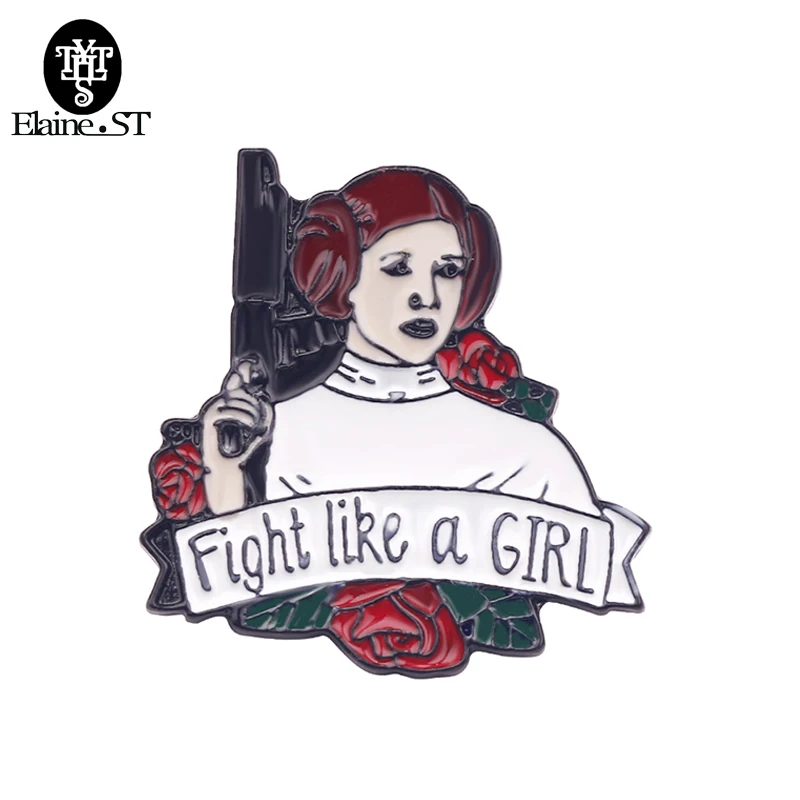 Fight like a girl брошь Феминистская булавка Звездные войны принцесса Лея булавка для девушки значок питания Женский подарок Поп значок на брошь для рюкзака булавки