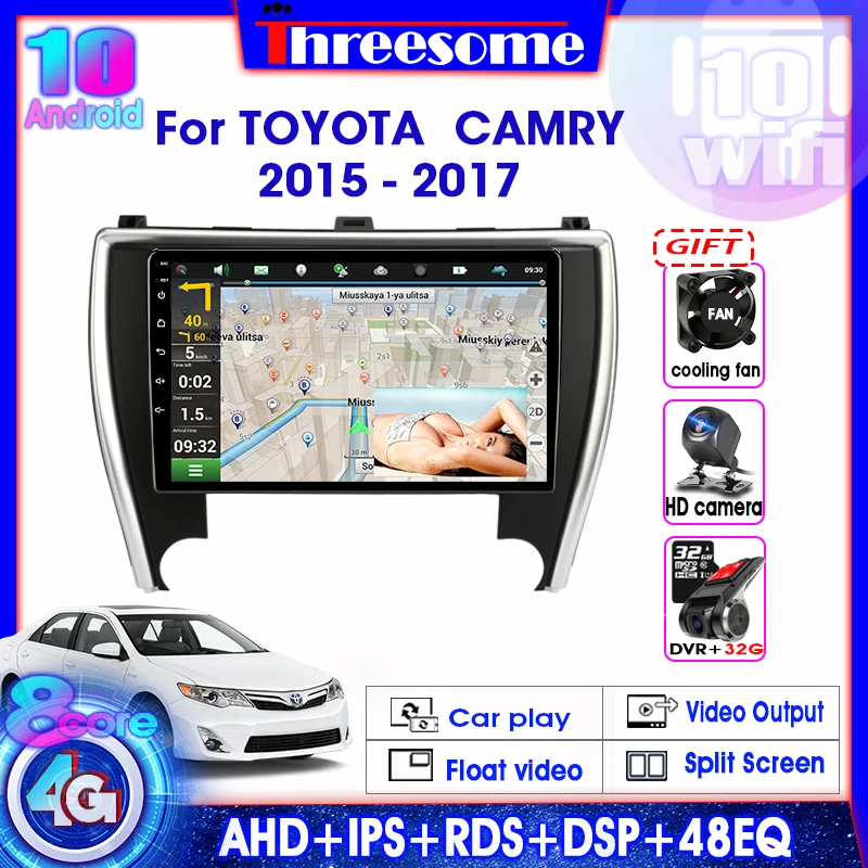 

4G+64G 10" Android 9.0 Car Radio Navigation T3L For Toyota Camry 2015-2017 2din GPS Multimedia Player Split screen DSP 4G+WIFI