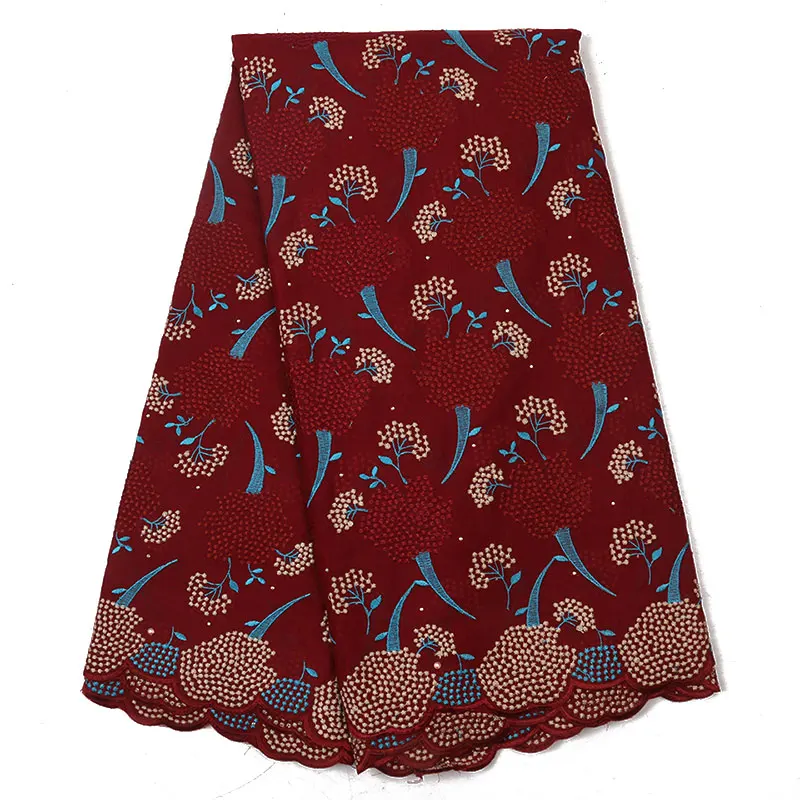 

Free Shipping (5yards/Pc) Beautiful Embroidered Swiss Lace Fabric African Cotton Lace For Making Party Dress QF2892B-6