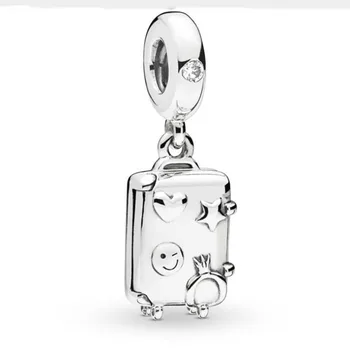 

100% 925 Sterling Silver Charm Fashion Luggage Pendant Fit Pandora Women Bracelet & Necklace Diy Jewelry
