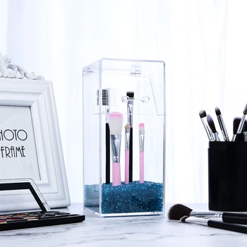 

Clear Makeup Brush Storage Bucket Holder Pearl Desktop Display Rack Container Office Sundries Make Up Container Boxes