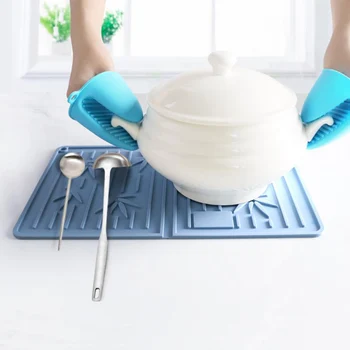 

2020 Silicone Dish Rectangle Drain Mat Drying Dishes Pad Heat Resistant Non-Slip Tray Drying Mat Flume Folding Draining Mat
