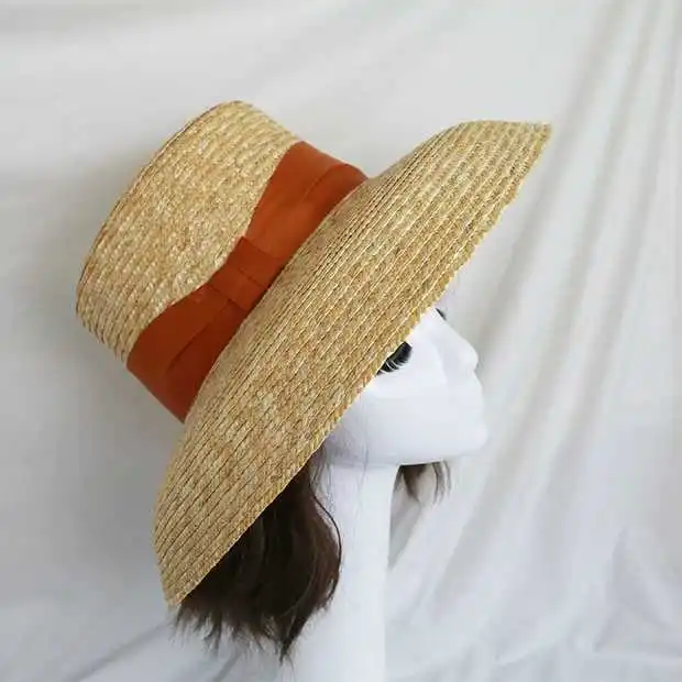 Летняя шляпа с лентой широкая боковая солнцезащитная Кепка Женская пшеничная Панама Стиль соломенные шляпы 11 см широкополый праздник пляжная шляпа Женская солнцезащитная Кепка